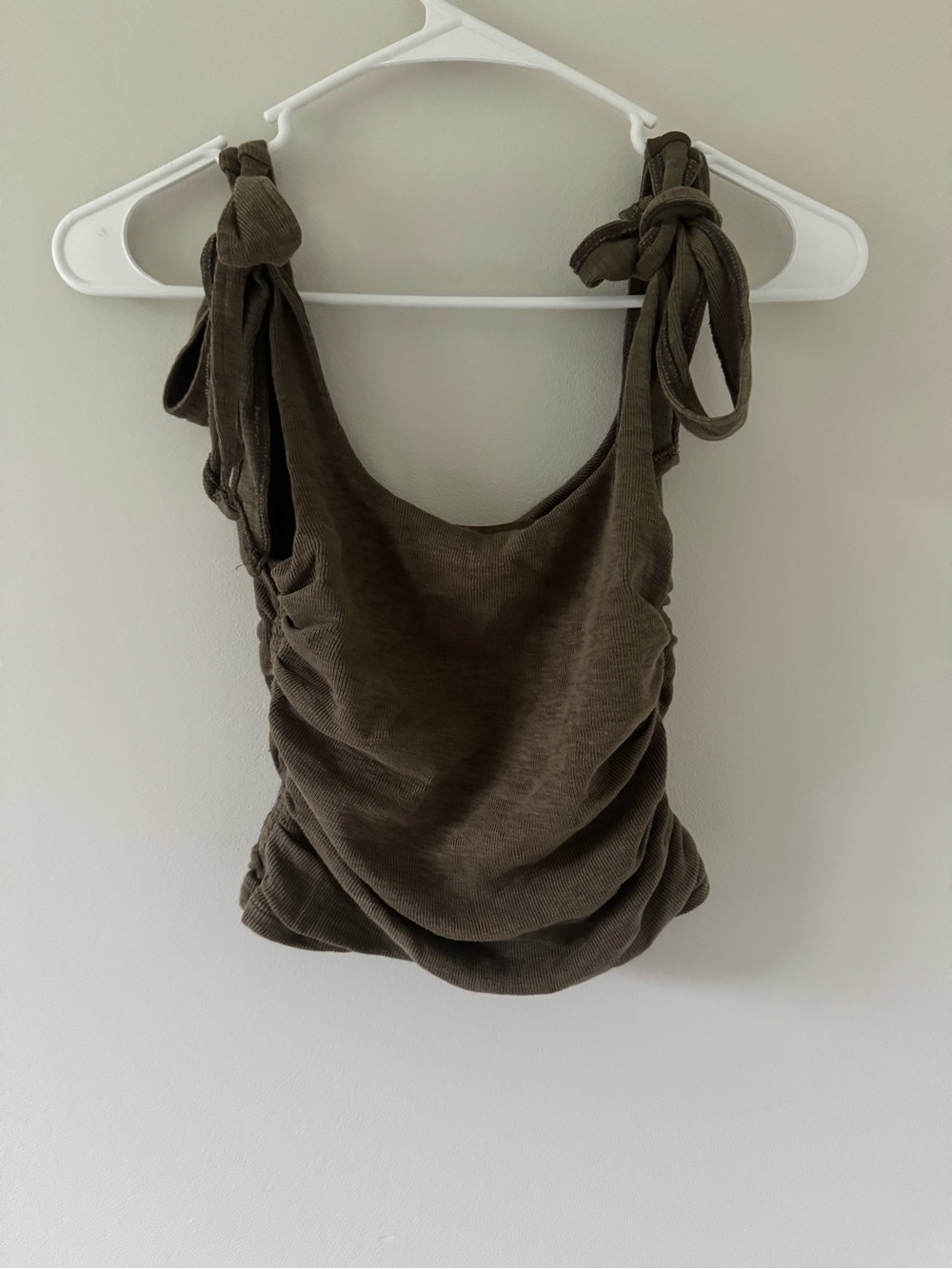 Free People Tie-Shoulder Ruched Tank Top - Olive Brown